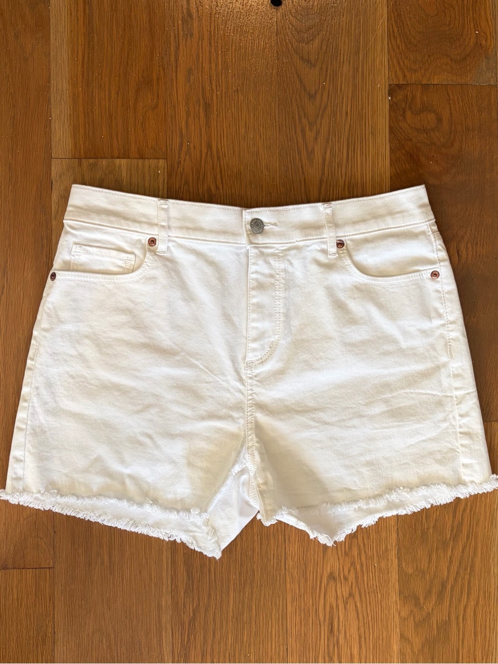 LOFT White Frayed Hem Denim Shorts